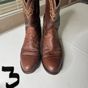 Lucchese Brown Leather Cowboy Boots Smooth Quill Ostrich 11D